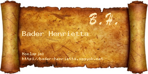 Bader Henrietta névjegykártya
